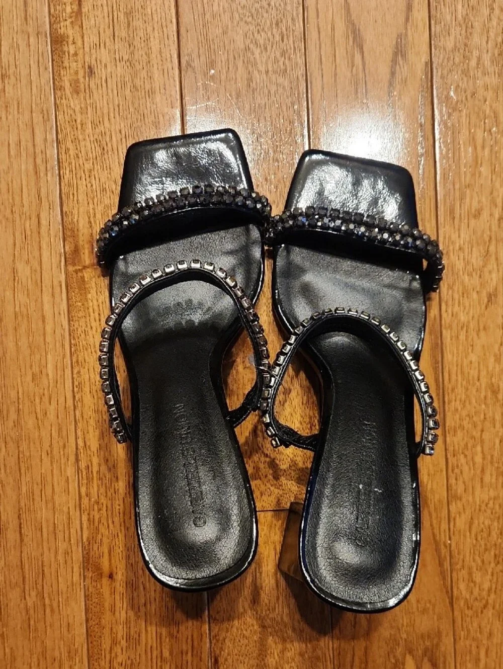 Gabrielle Union Black Crystal-Embellished Slide Heels Size 8.5